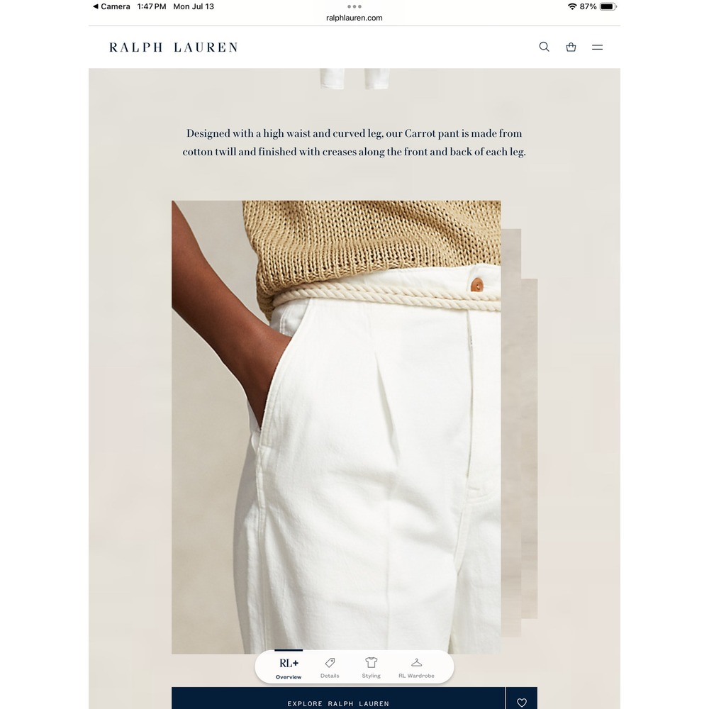 Polo Ralph Lauren White Cotton Twill High Waist Curved Leg Carrot Pants 4 NWOT - Picture 8 of 14